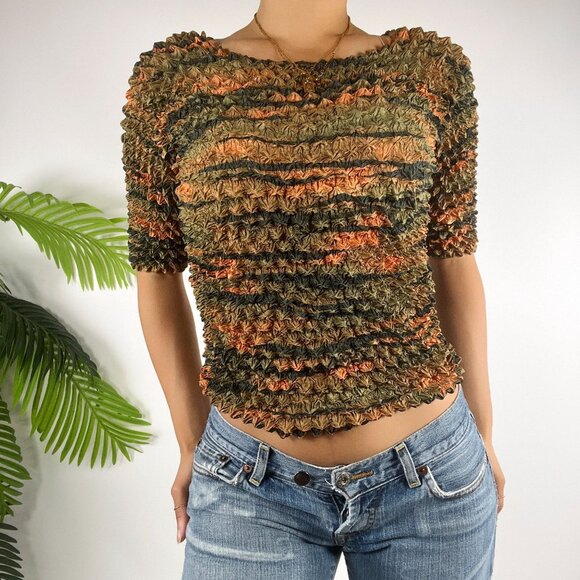 Vintage Y2K Green Fairy Grunge Stretchy Magic Bubble Shirt Popcorn Top / OS - Picture 3 of 6